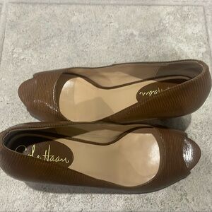 Cole Haan peep toe pumps, size 6, coffee color, work a few times